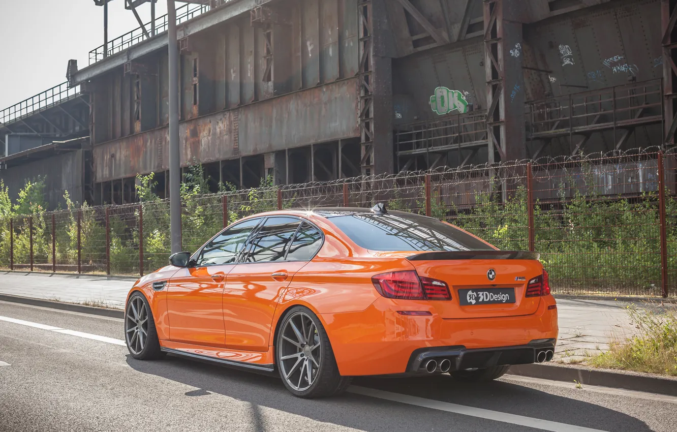 Фото обои car, авто, BMW, седан, tuning, orange, задок, выхлопы, 3D Design