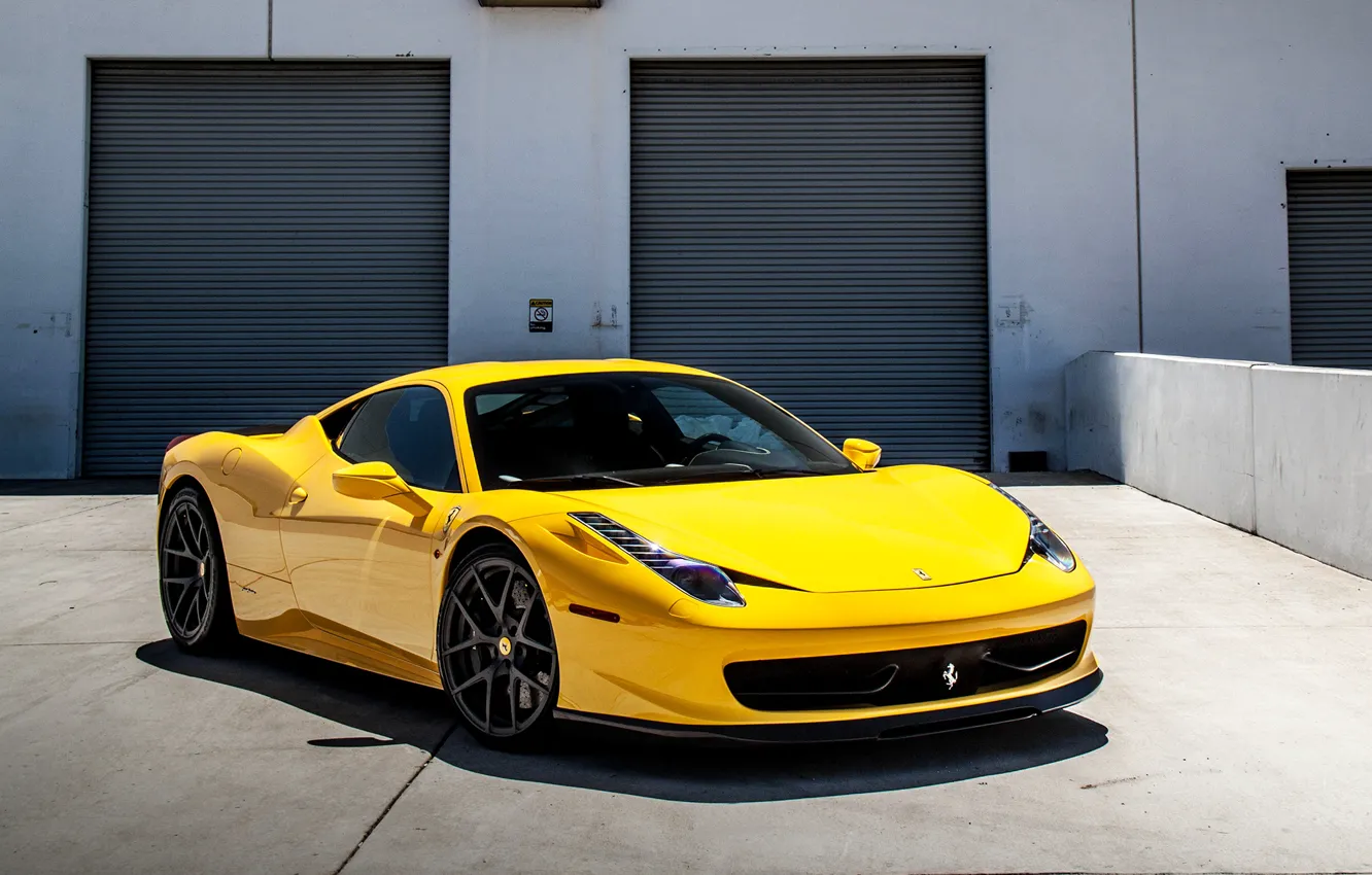 Фото обои Ferrari, 458, italia, yellow, front