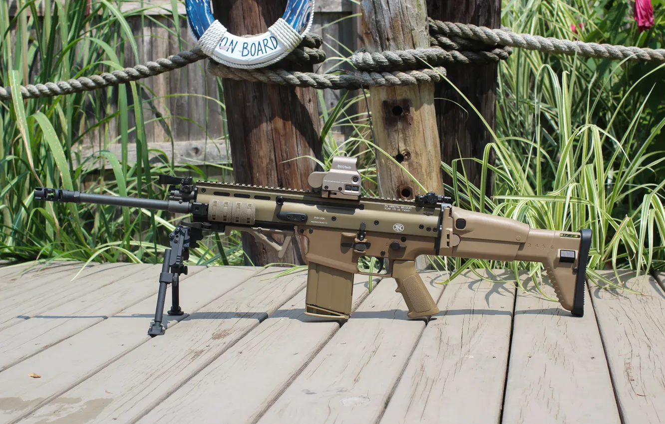 Фото обои оружие, автомат, сошки, FN SCAR 17S, коллиматорный прицел, eo tech