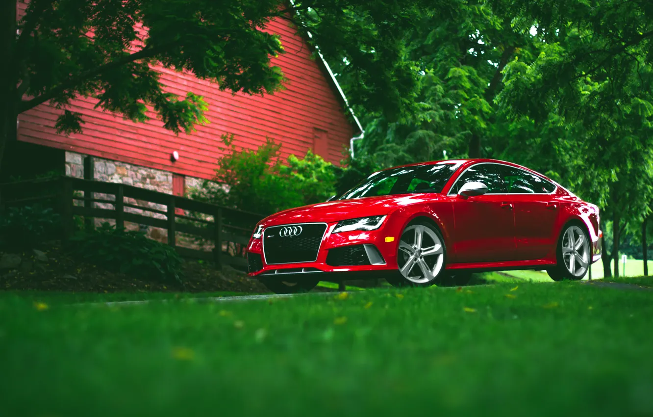 Фото обои Audi, red, wheels, RS7, frontside