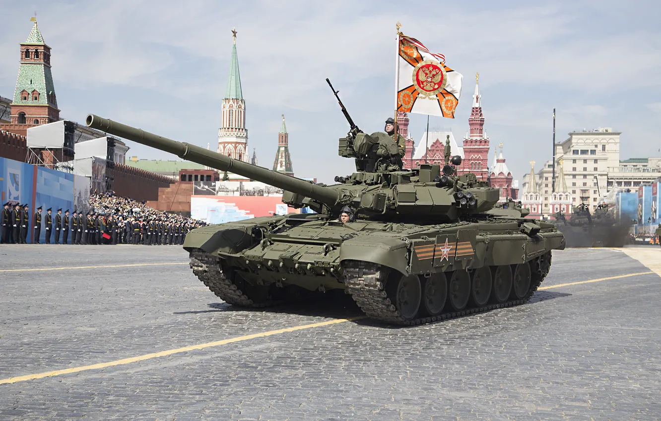 Фото обои праздник, день победы, танк, парад, красная площадь, Т-90