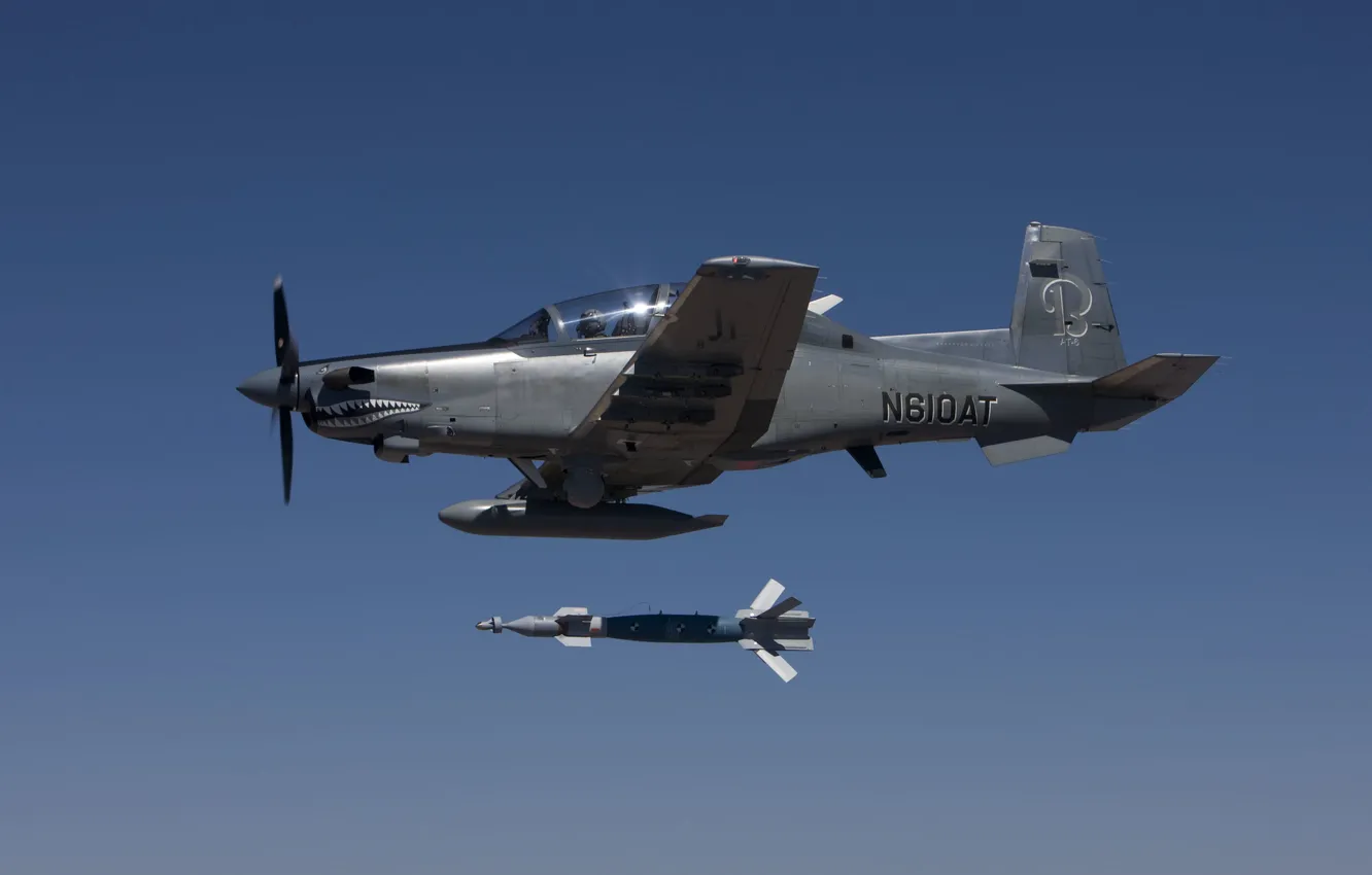 Фото обои Самолет, Полет, Ракета, Hawker Beechcraft, Учебно-тренировочный, Raytheon T-6 Texan II
