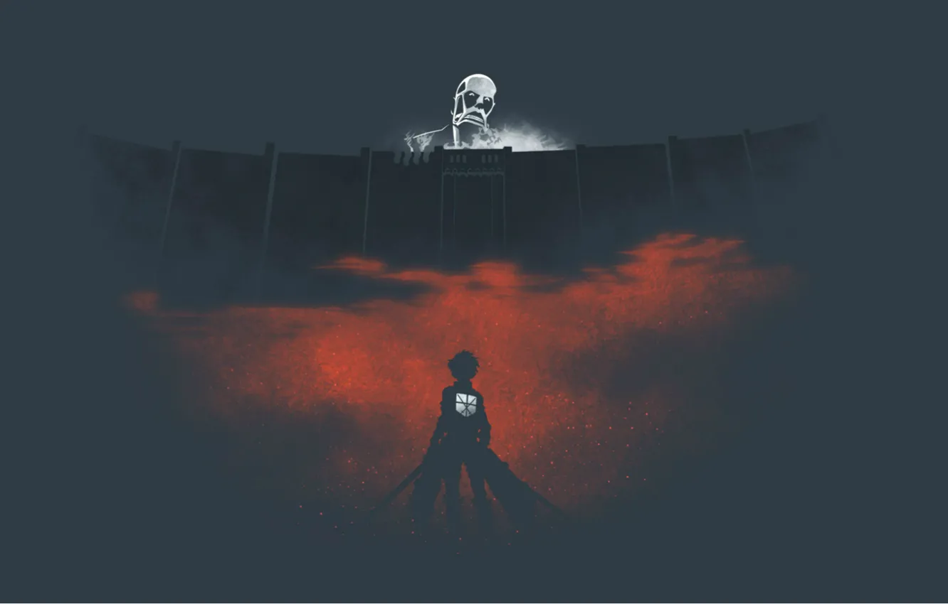Фото обои стена, титан, Shingeki no Kyojin, Eren Yeager, Вторжение гигантов, кровавый туман