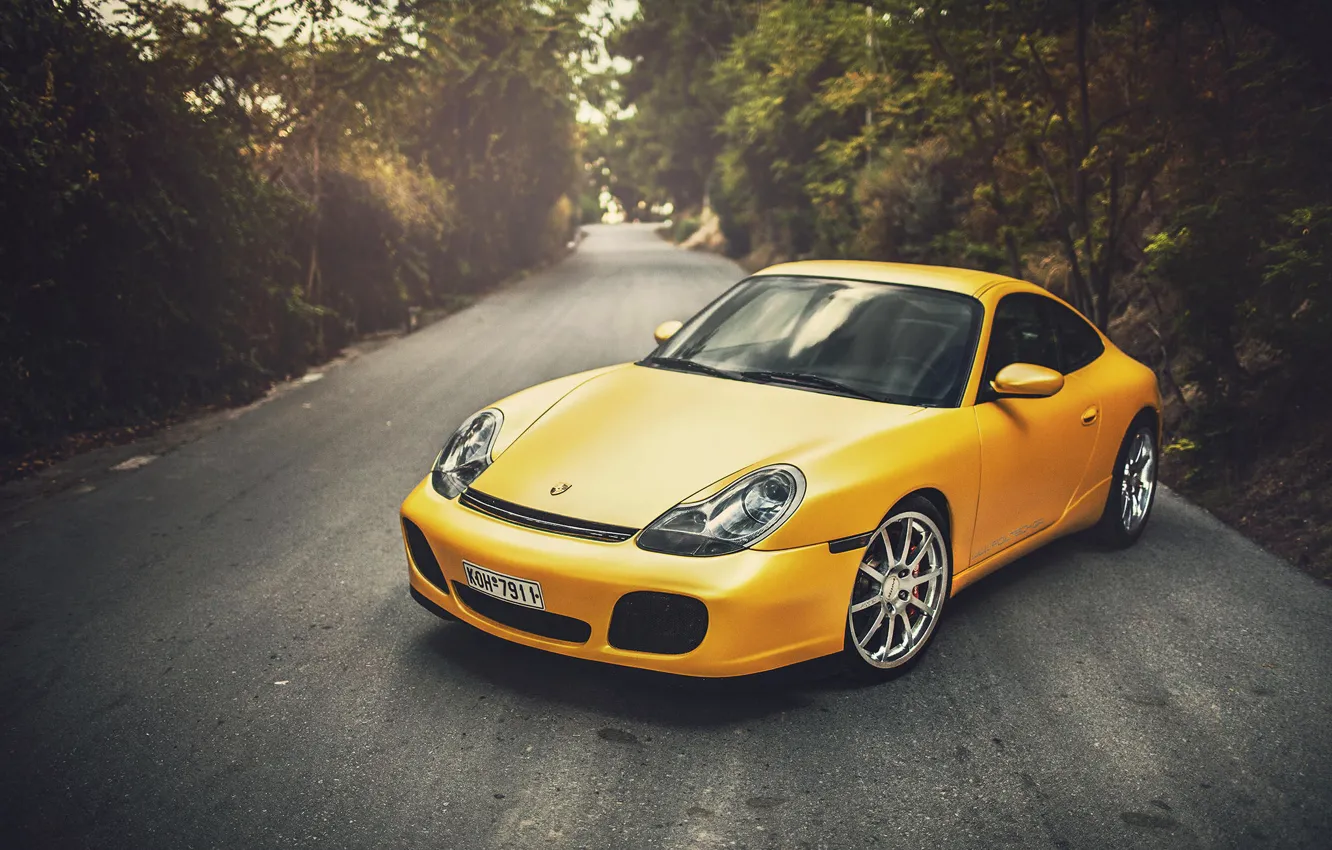 Фото обои Porsche, Порше, Carrera, Yellow, 996, Wildness