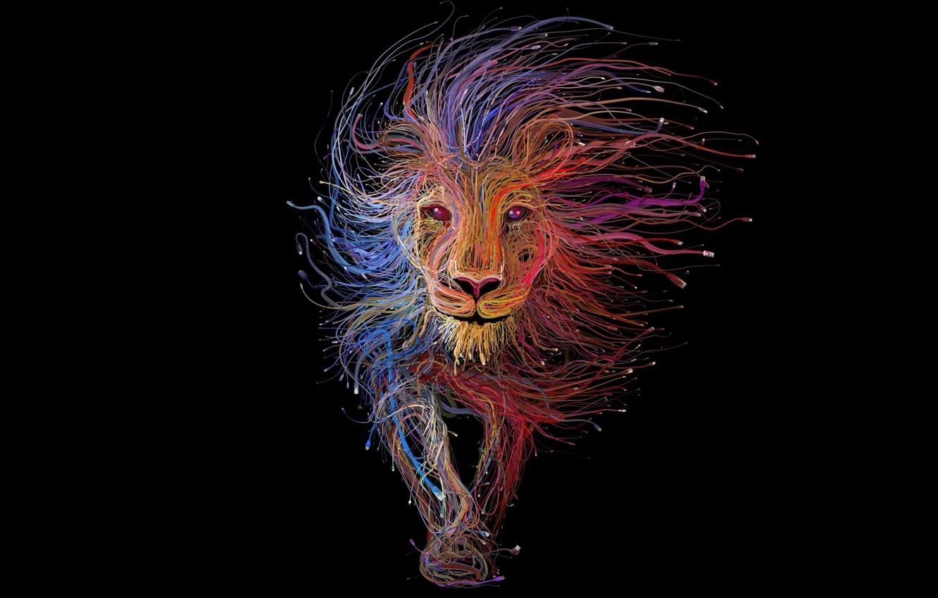 Фото обои colors, colorful, USB, animals, art, background, Lion, rendering,...