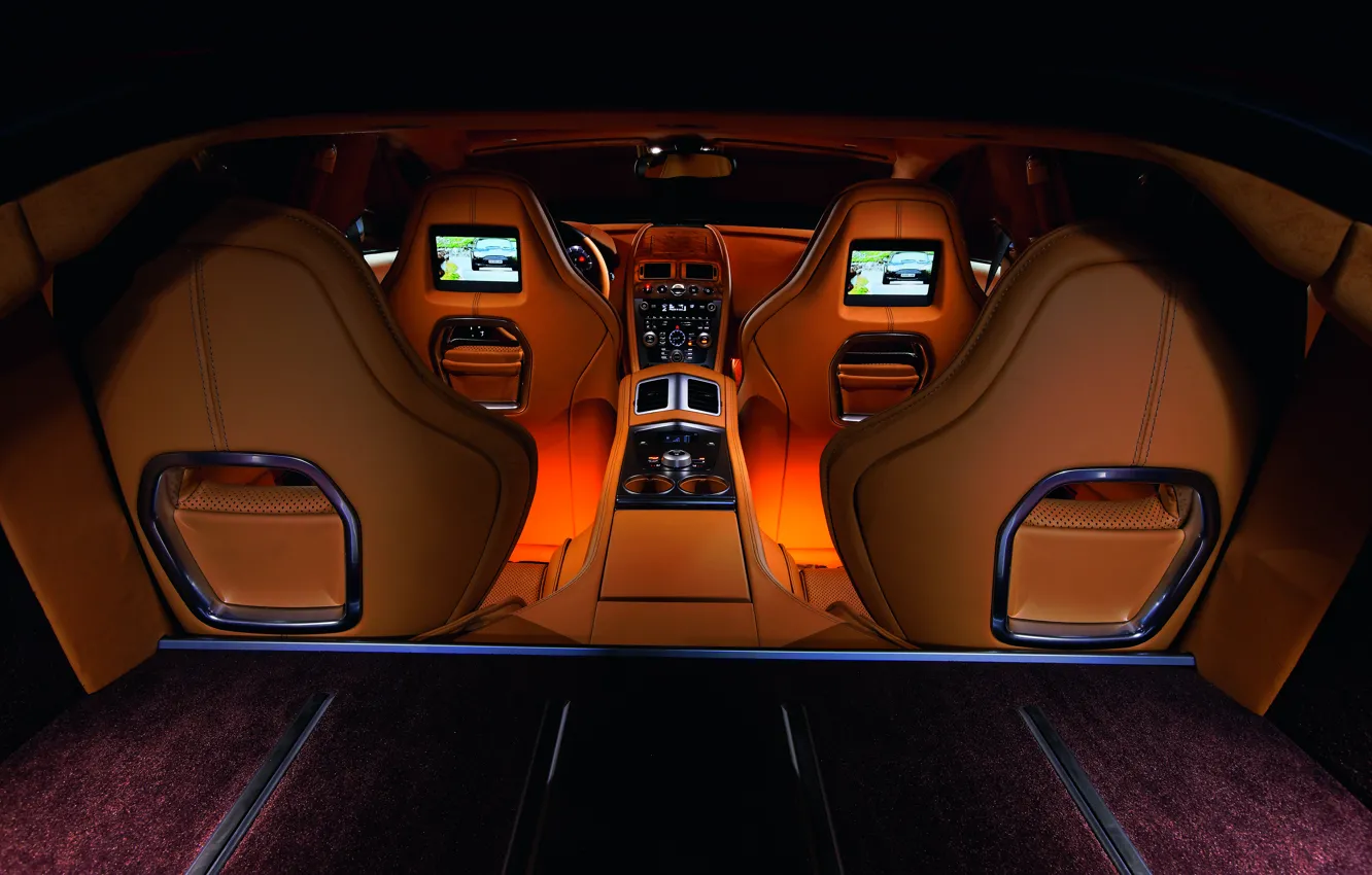 Фото обои Aston Martin, Rapide, интерьер, кожа, подсветка, суперкар, эксклюзив, четырехдверный