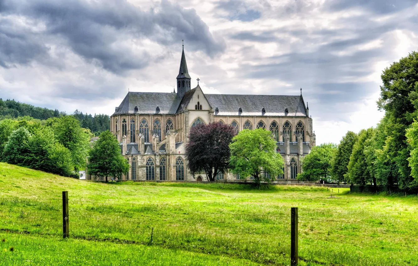 Фото обои трава, деревья, пейзаж, Германия, собор, Germany, Альтенберг, Altenberg