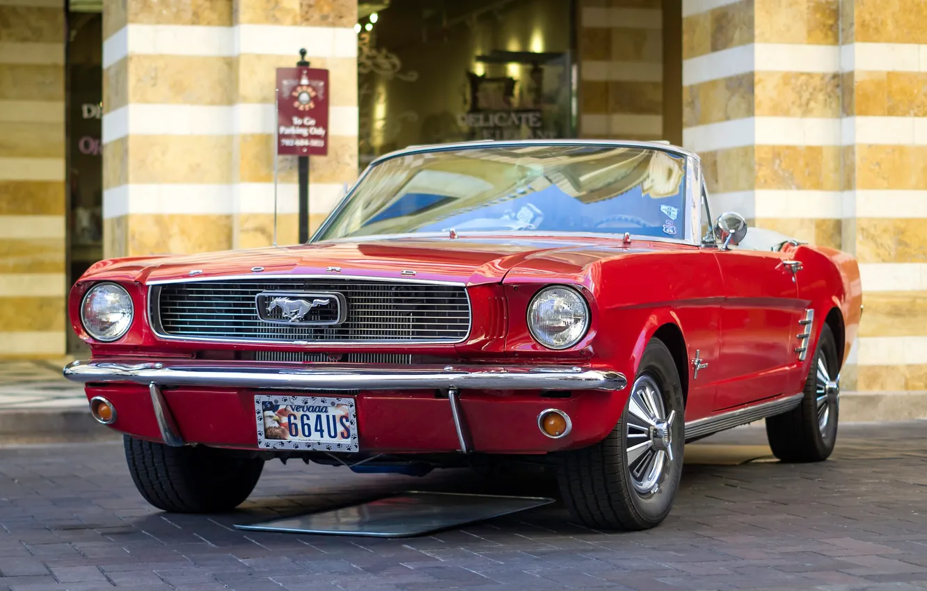 Фото обои красный, ретро, Mustang, классика, 1966