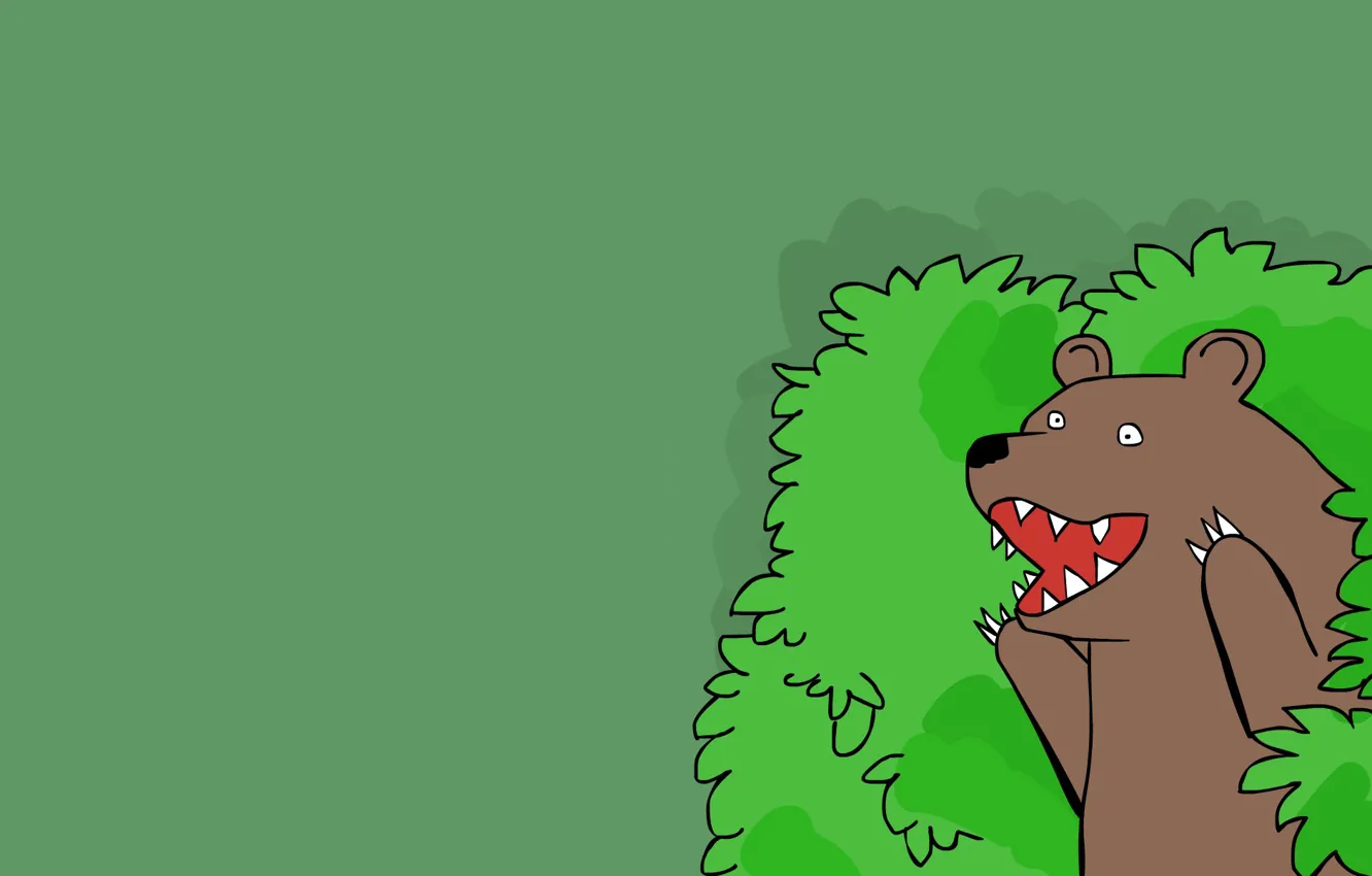 Фото обои зелень, лес, медведь, крик, комикс, шаблон