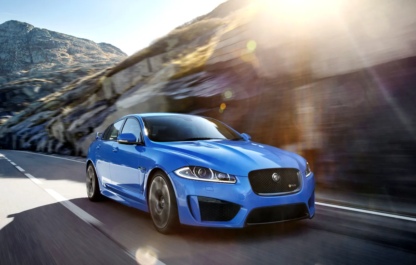 Фото обои Jaguar, Авто, Синий, Машина, Ягуар, Седан, Блик, Передок, XFR-S