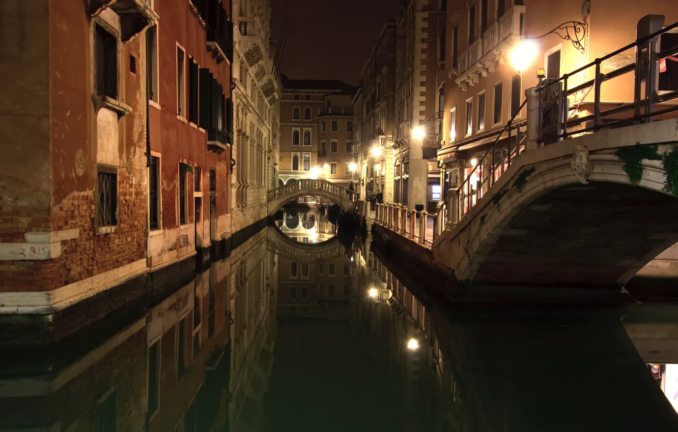 Фото обои ночь, канал, венеция, италия