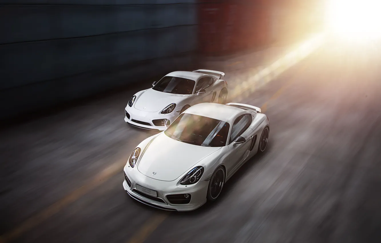 Фото обои белый, Porsche, Cayman, порше, TechArt, кайман