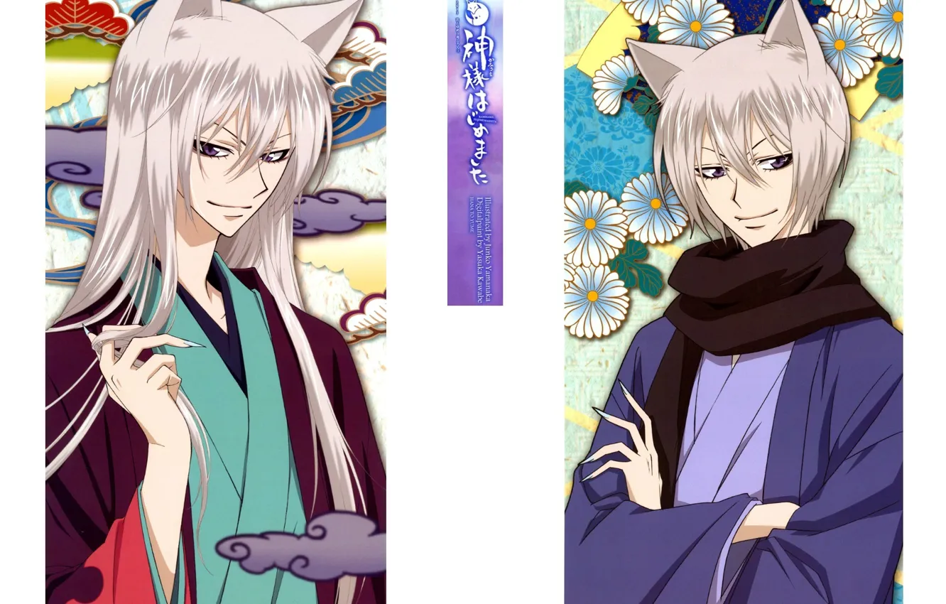 Фото обои улыбка, бог, шарф, кимоно, ушки, демон-лис, tomoe, очень приятно, kamisama hajimemashita