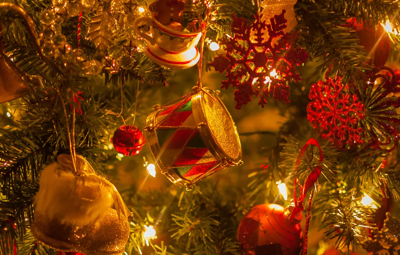 Фото обои украшения, огни, Рождественская елка