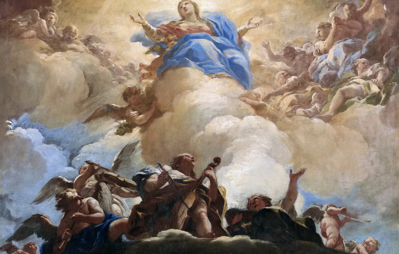 Фото обои картина, религия, жанровая, Лука Джордано, Вознесение Девы Марии