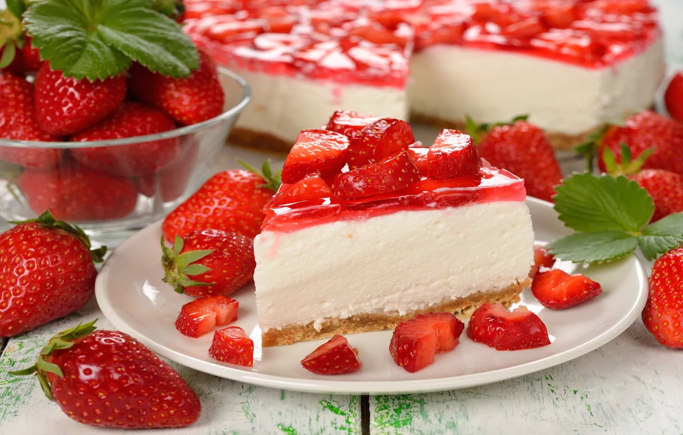Фото обои ягоды, клубника, торт, пирожное, cake, десерт, выпечка, сладкое, ...