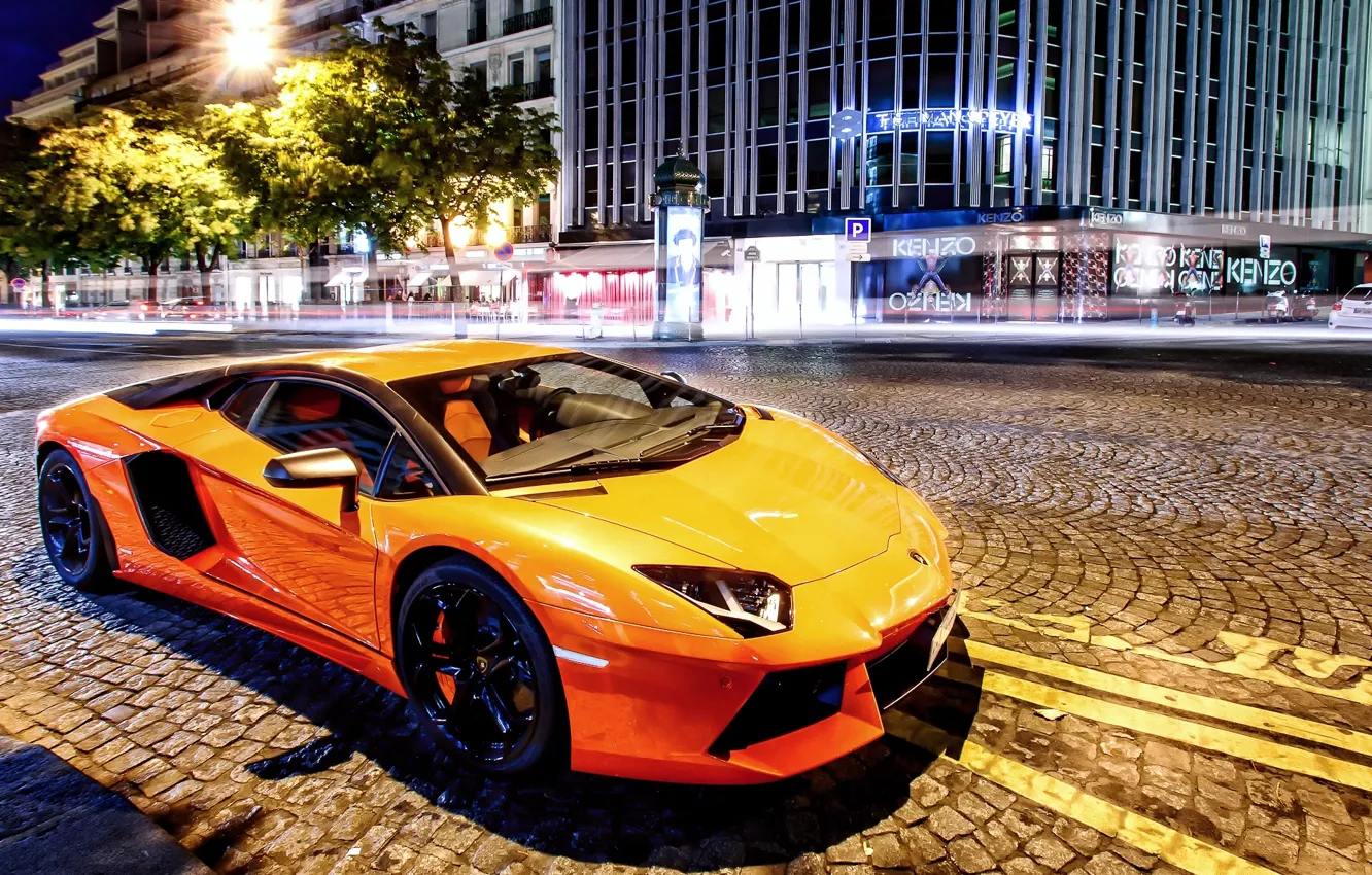 Фото обои улица, Lamborghini, суперкар, ламборджини, LP700-4, Aventador, авентадор, 2014