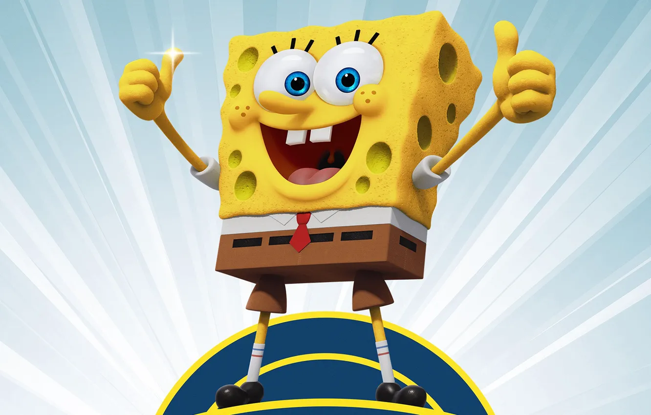 Фото обои радость, желтый, фон, жест, Губка Боб, The SpongeBob Movie: Spong...