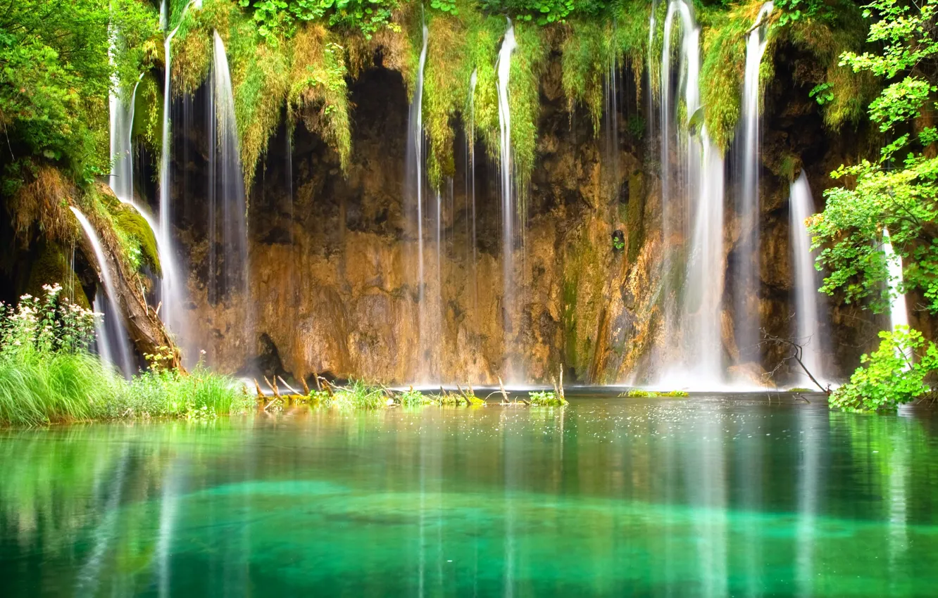 Фото обои тропики, пруд, водопад, зеркальный, laguna, Waterfall