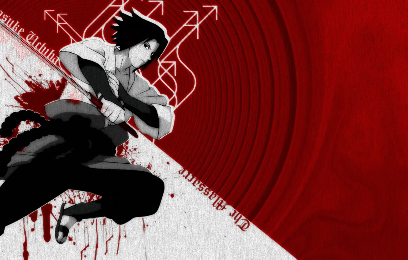 Фото обои кровь, катана, blood, саске учиха, sasuke uchiha