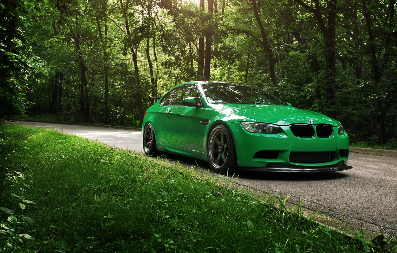 Фото обои дорога, зелень, лето, BMW, Cleaner Green