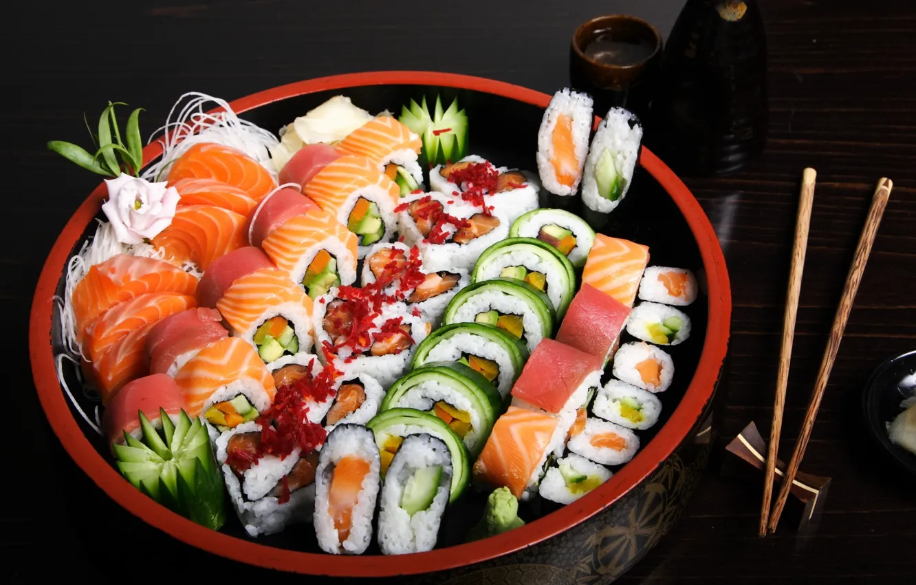 Обои рыба, рис, суши, роллы, морепродукты, ассорти картинки на рабочий  стол, раздел еда - скачать