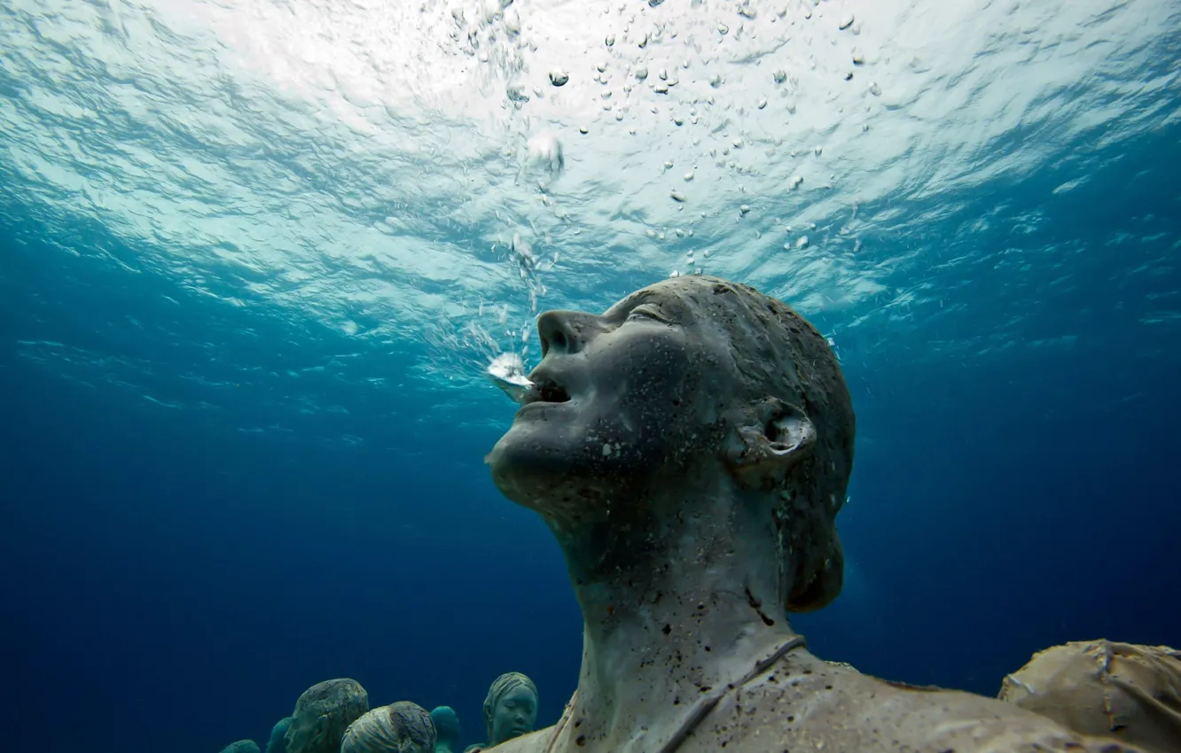 Фото обои Jason deCaires Taylor, Underwater sculpture, breathing, Парк подводных скульптур, Weeping angels