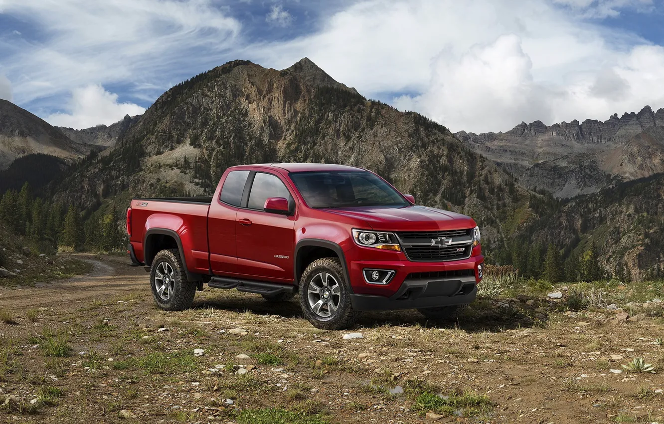 Фото обои красный, Chevrolet, джип, шевроле, колорадо, пикап, Colorado, Z71, Extended Cab, 2015, Trail Boss