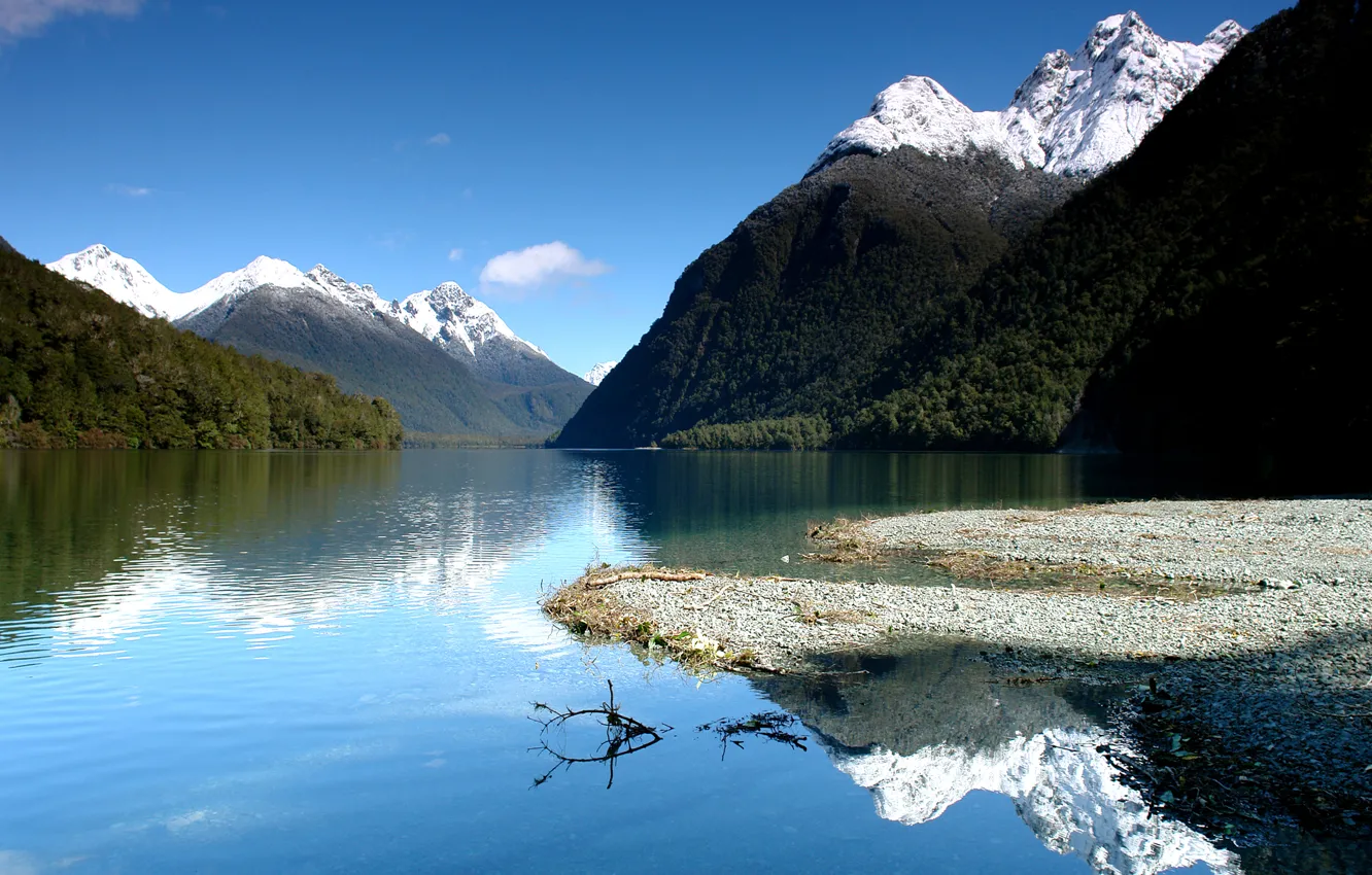 Фото обои небо, горы, озеро, отражение, голубое, Новая Зеландия