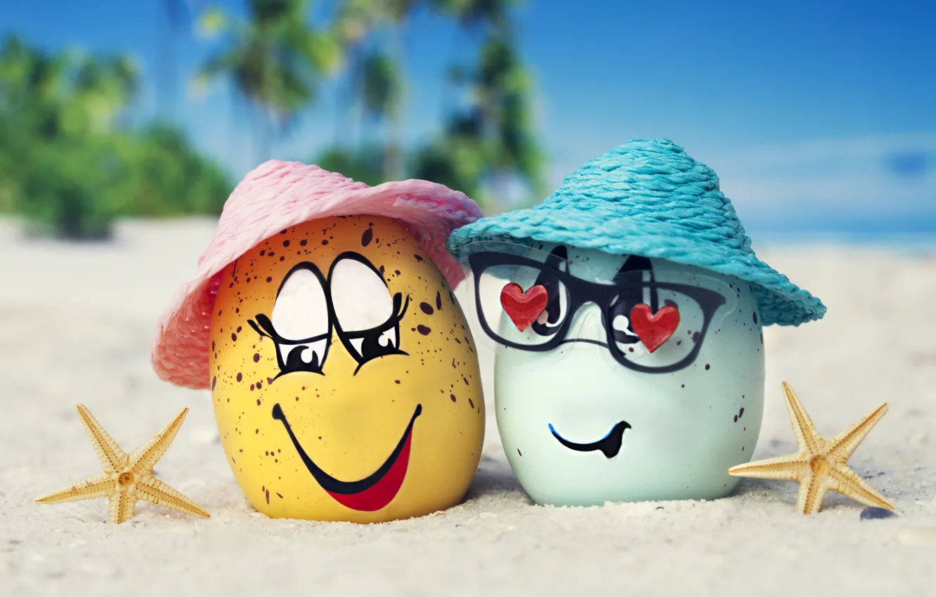 Фото обои summer, happy, beach, eggs, funny, glasses, cute, tropical. 