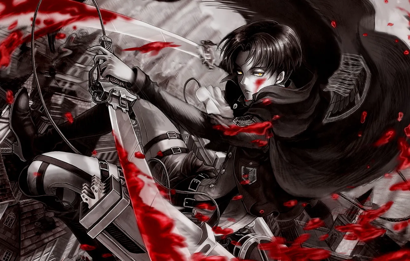 Фото обои кровь, атака титанов, Shingeki no Kyojin, вторжение титанов, капрал леви