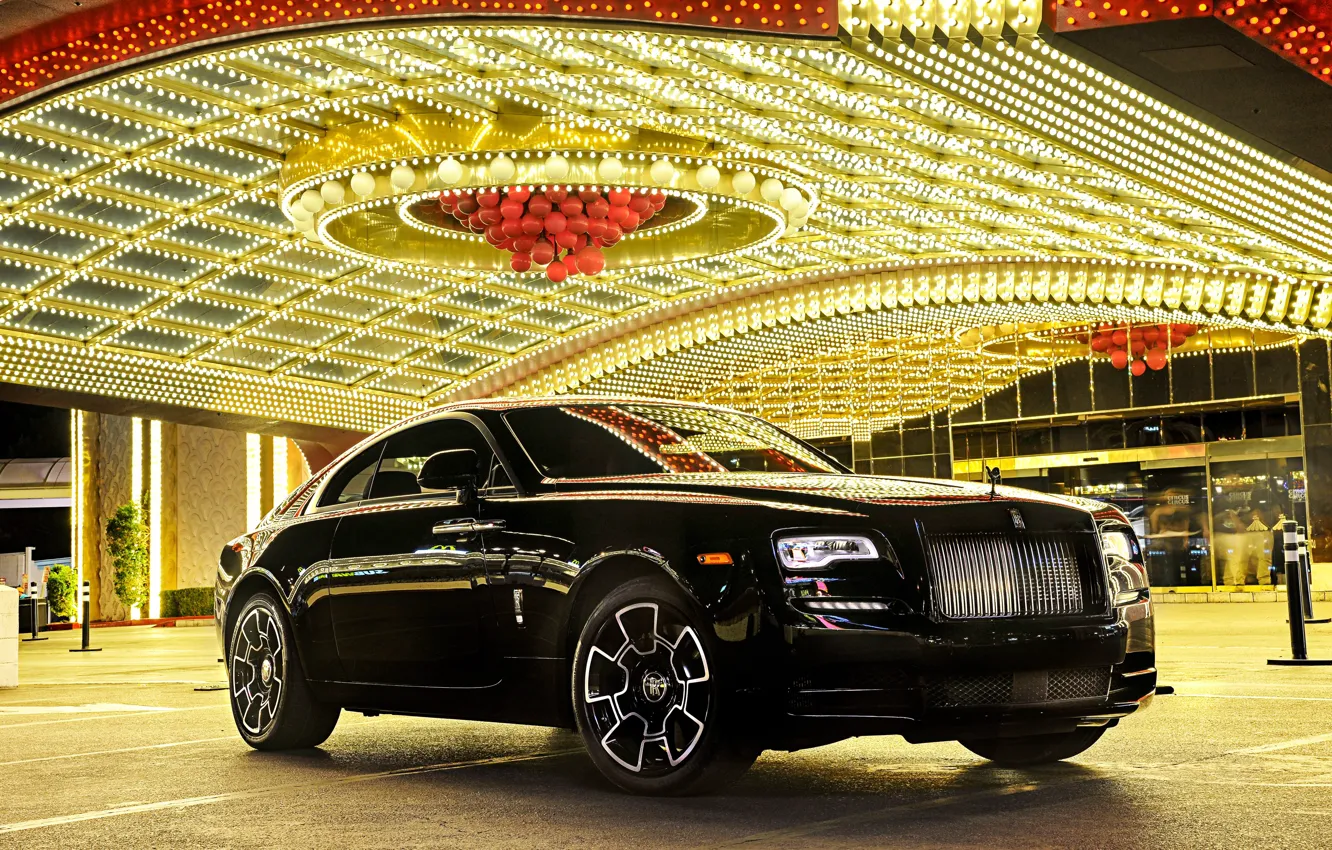 Фото обои car, свет, огни, отражение, Rolls-Royce, автомобиль, роскошь, beautiful, передок, luxury, роллс-ройс, Wraith, Black Badge
