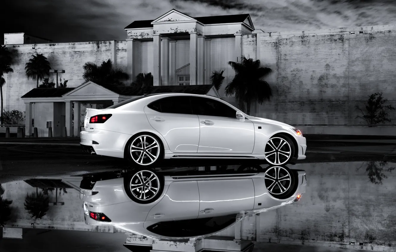 Фото обои белый, отражение, Lexus, лексус, IS 350, ч\б фото, F Sport