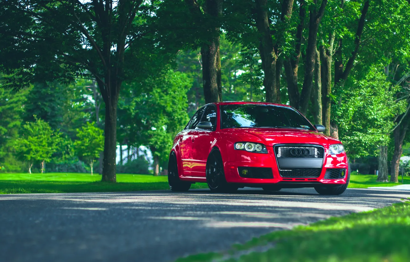Фото обои Audi, ауди, red, front, stance, RS4