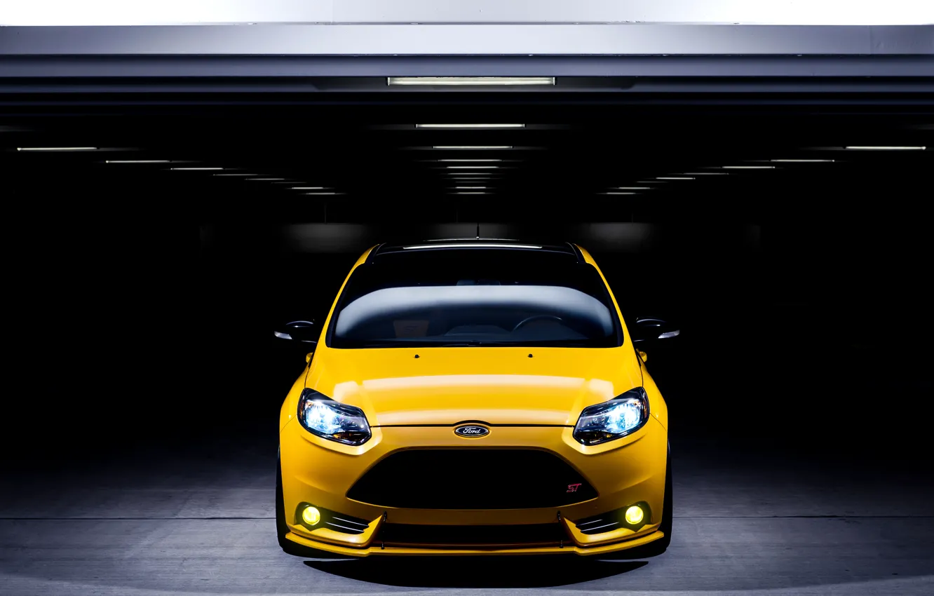 Фото обои Ford, фокус, парковка, Focus, форд, yellow, front
