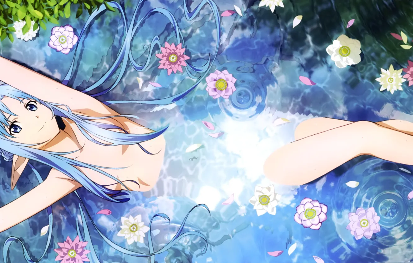 Фото обои вода, девушка, цветы, арт, Yuuki Asuna, Sword Art Online, takata akira