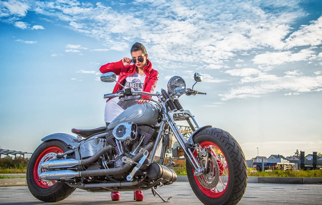 Фото обои девушка, мотоцикл, Harley Davidson, байк, харлей