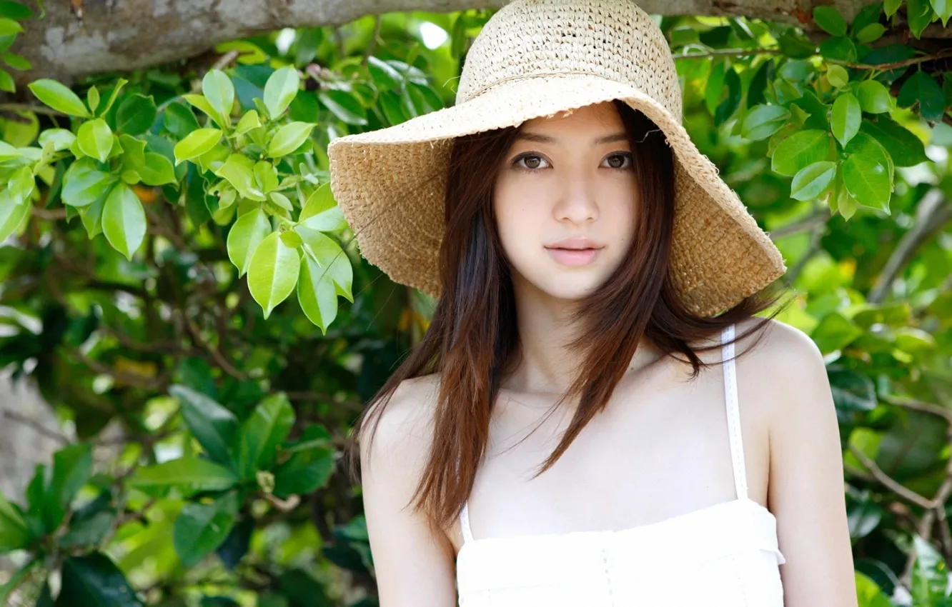Фото обои Girl, Nature, Asian, Model, Beauty, Hat, Outdoor, Rina Aizawa. 
