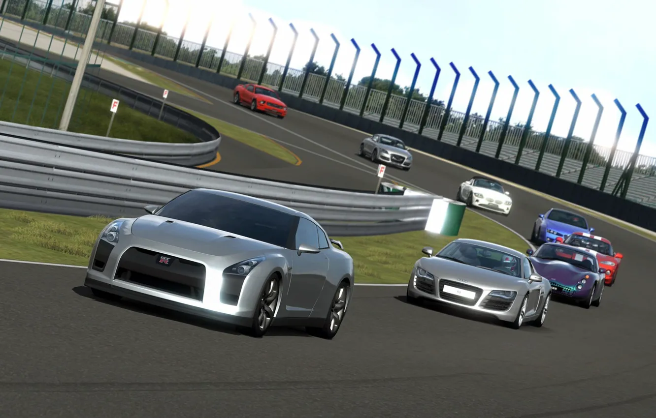 Фото обои трек, Nissan GTR, гонка. стадион