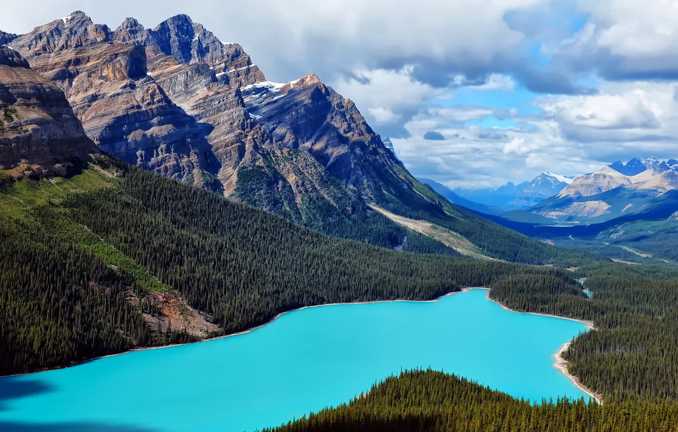 Фото обои лес, горы, озеро, канада