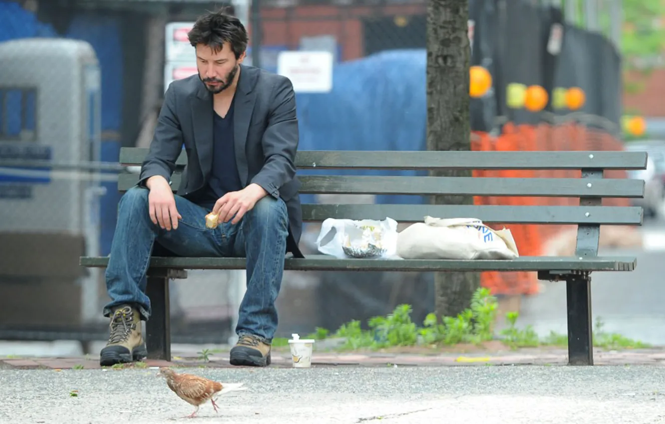 Фото обои скамейка, печаль, ботинки, Киану Ривз