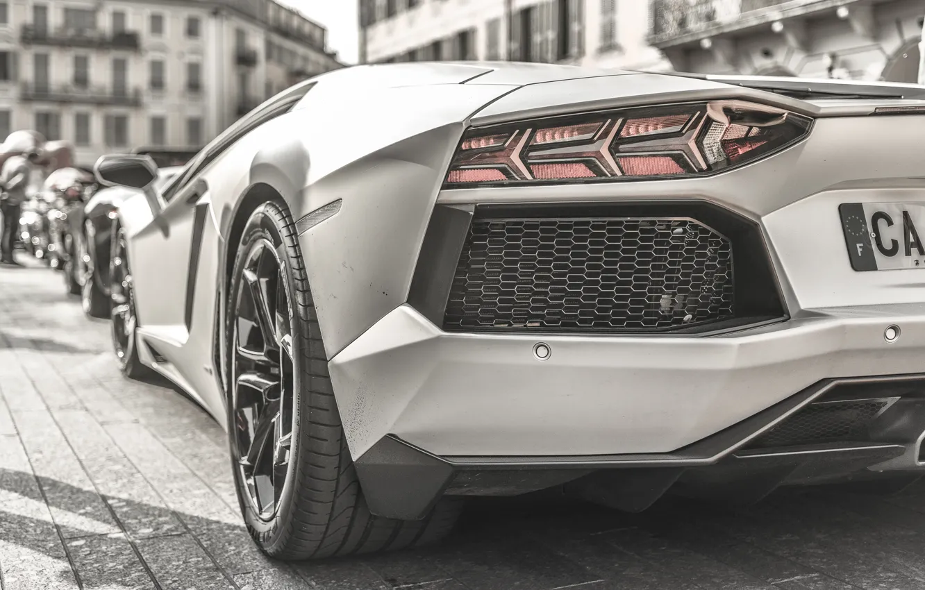 Фото обои зад, черно-белая, Lamborghini, LP700-4, Aventador
