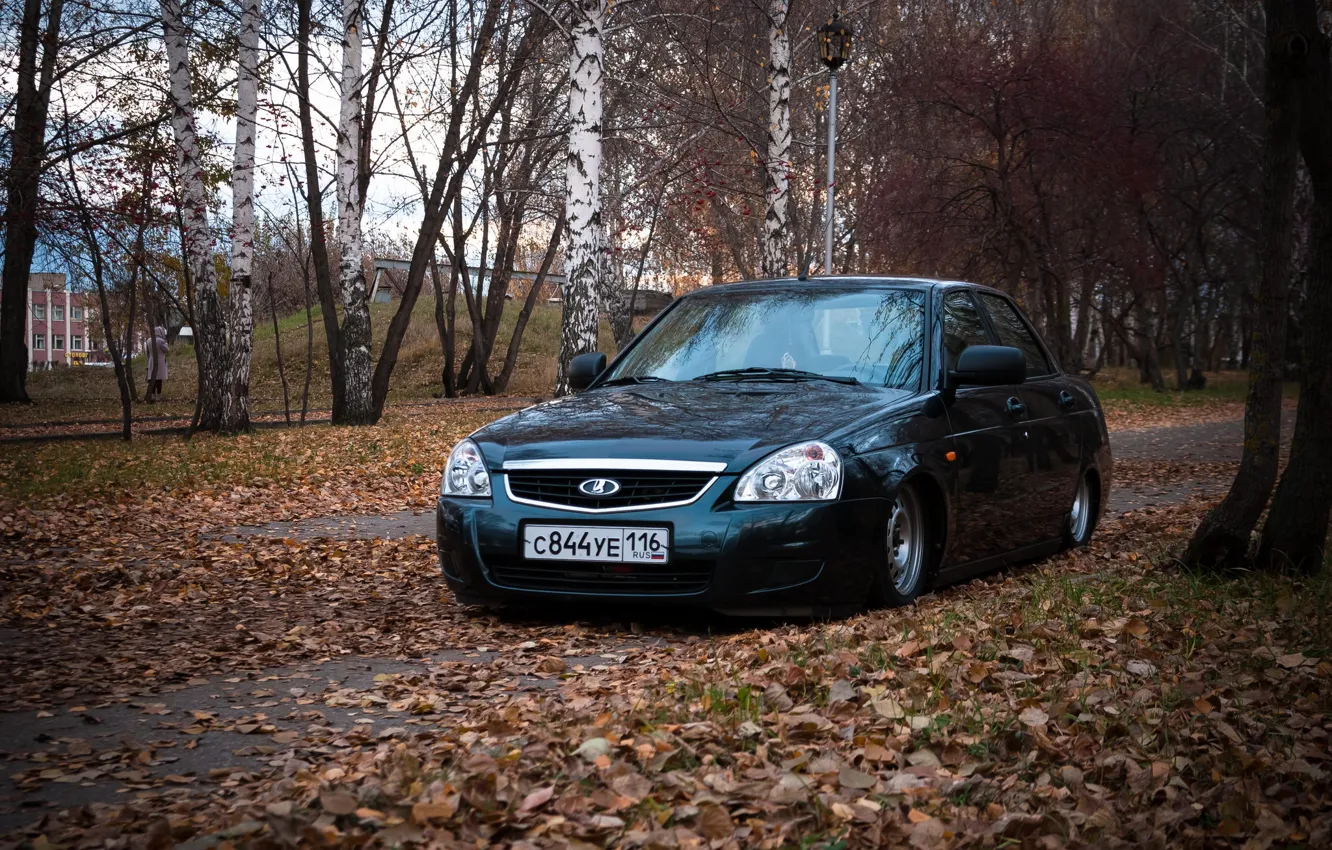 Фото обои машина, авто, Lada, auto, лада, Priora, Приора, 2170, очень листья