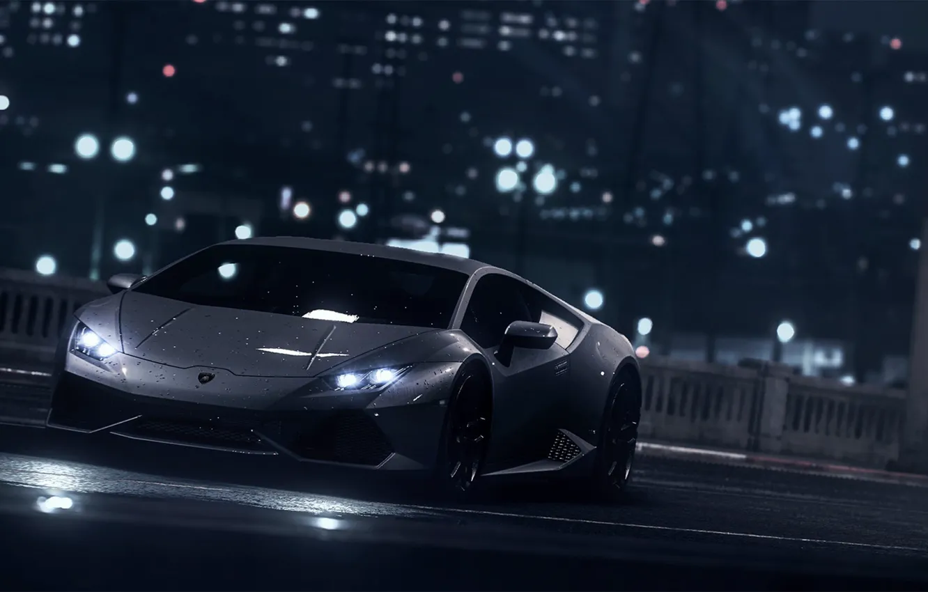 Фото обои Lamborghini, Dark, Front, Black, Water, Color, Supercar, Wheels, Garage, Huracan, LP610-4