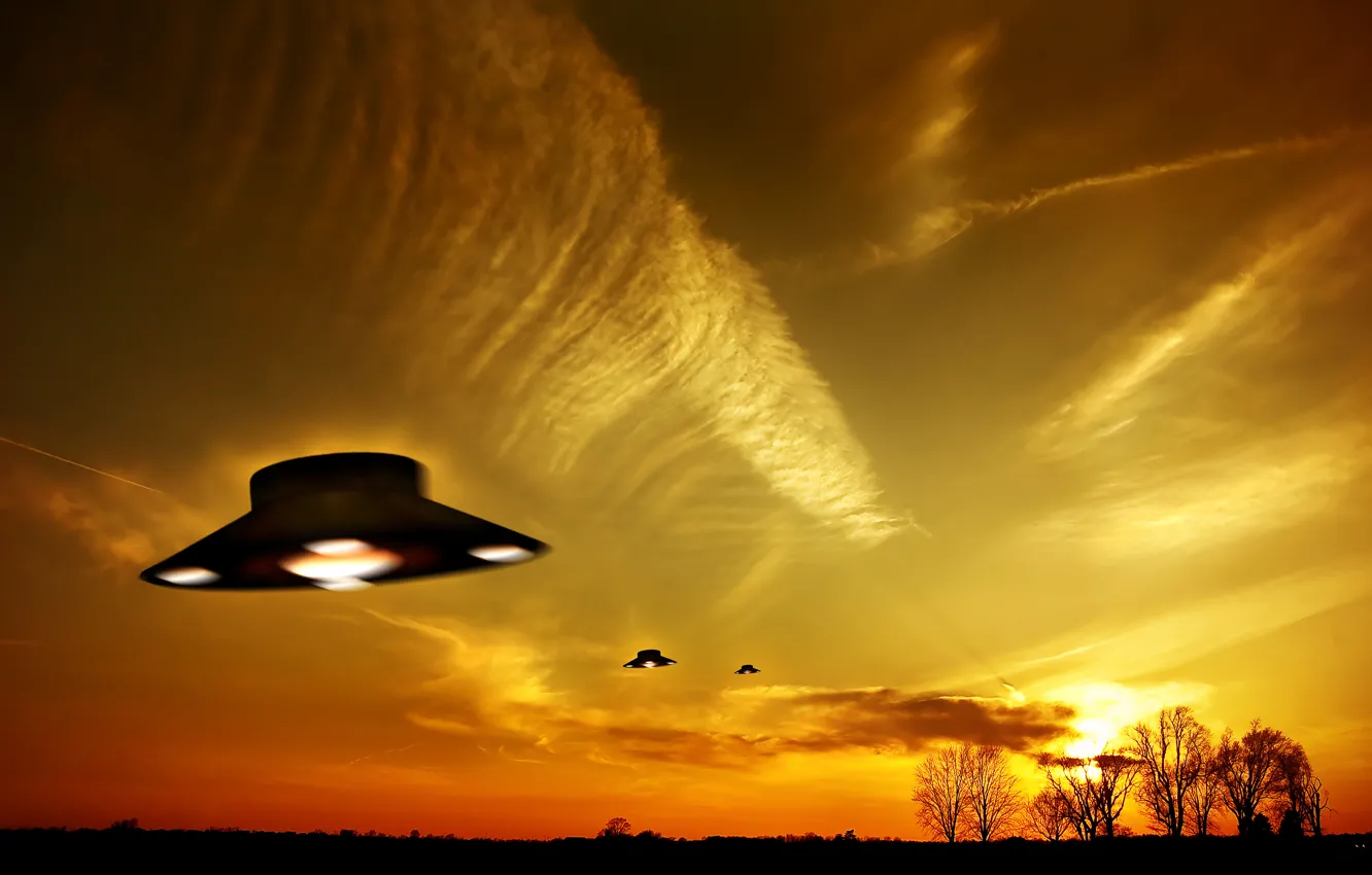 Фото обои небо, полет, НЛО, UFO