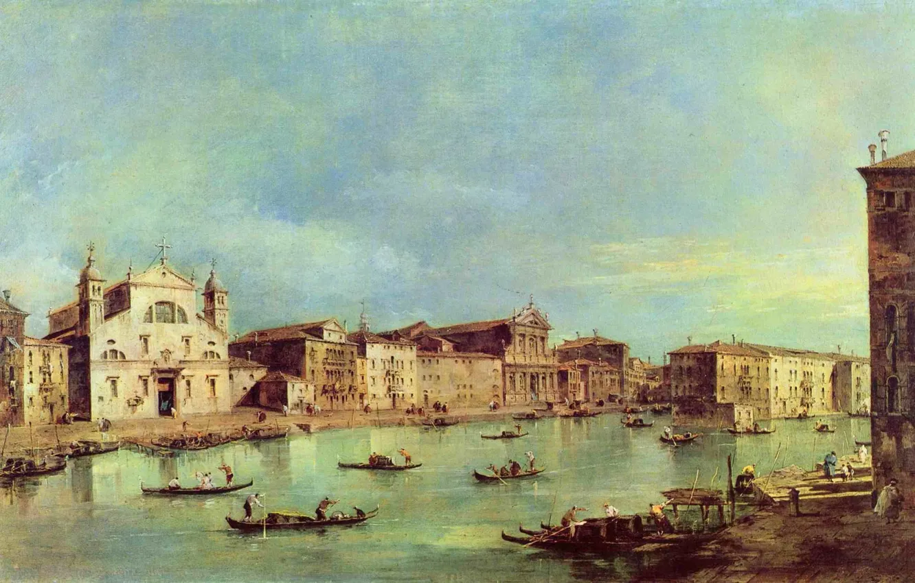 Фото обои здания, лодки, канал, венеция, италия, francesco guardi, франческо гварди