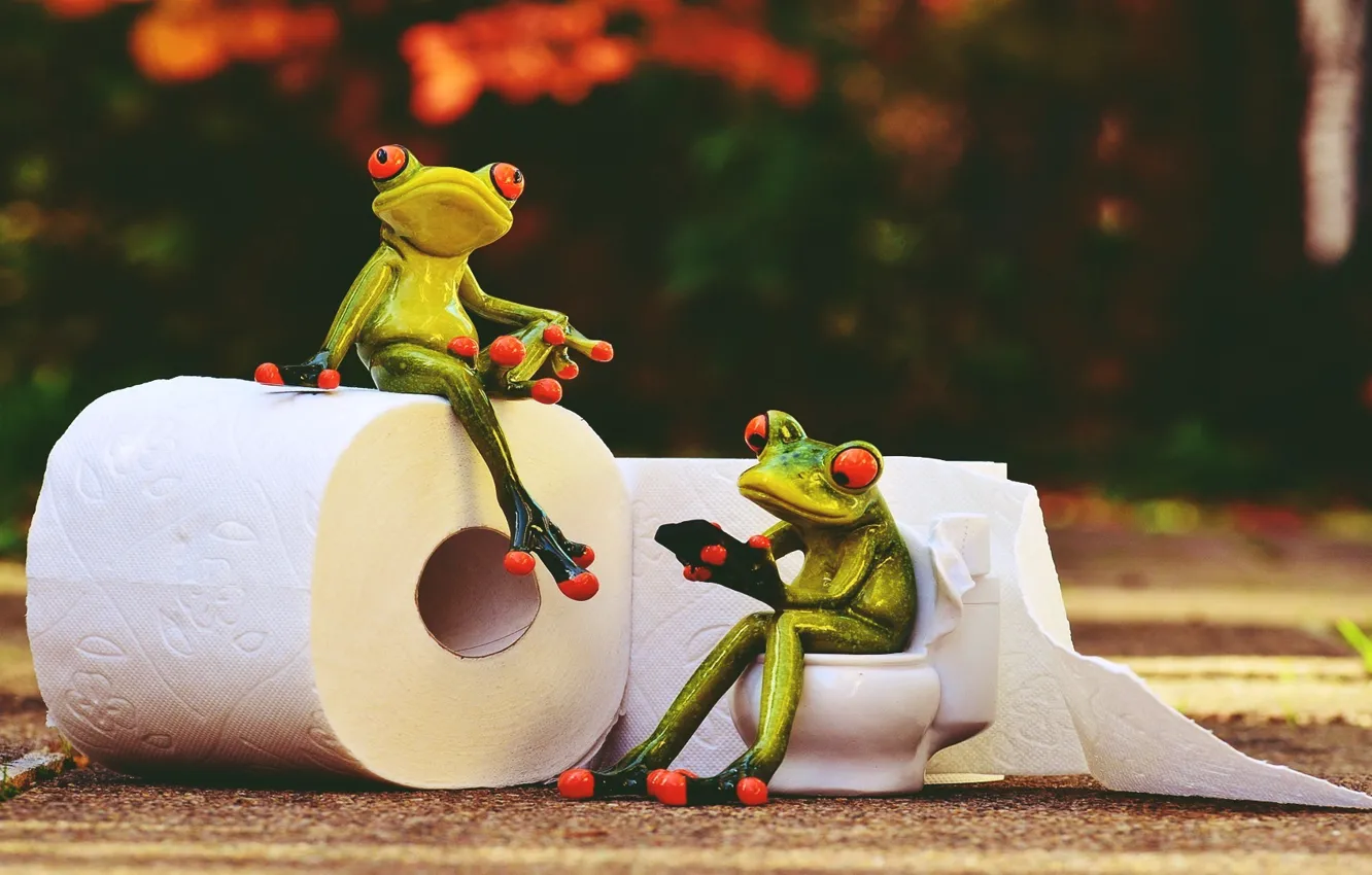 Фото обои vintage, animals, style, frog, rendering, paper, toilet