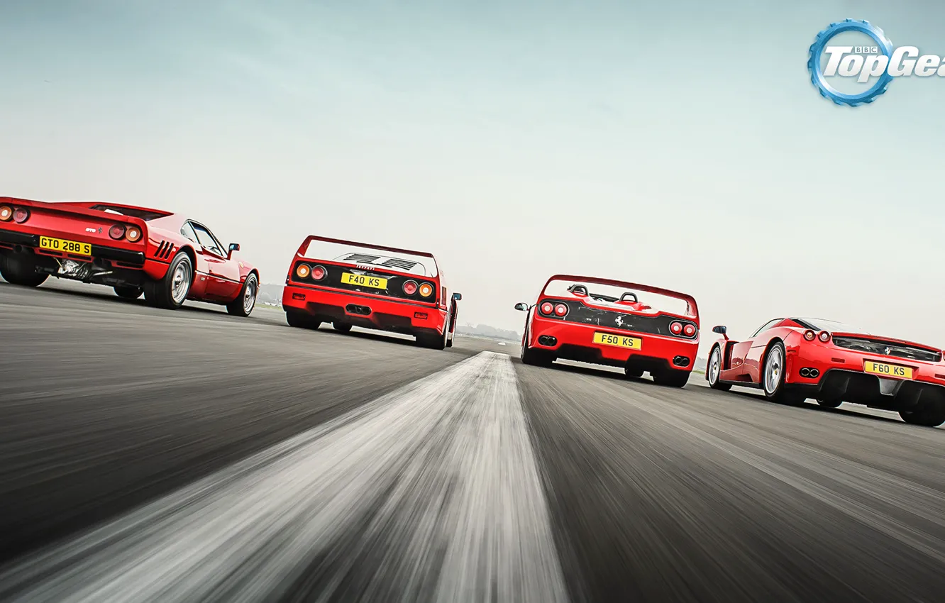 Фото обои Top Gear, Ferrari, Red, F40, Enzo, Supercars, Track, Italian, F50, Rear, 288 GTO