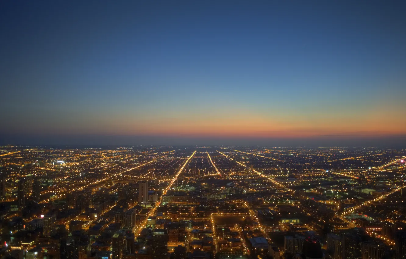 Фото обои закат, Город, Чикаго