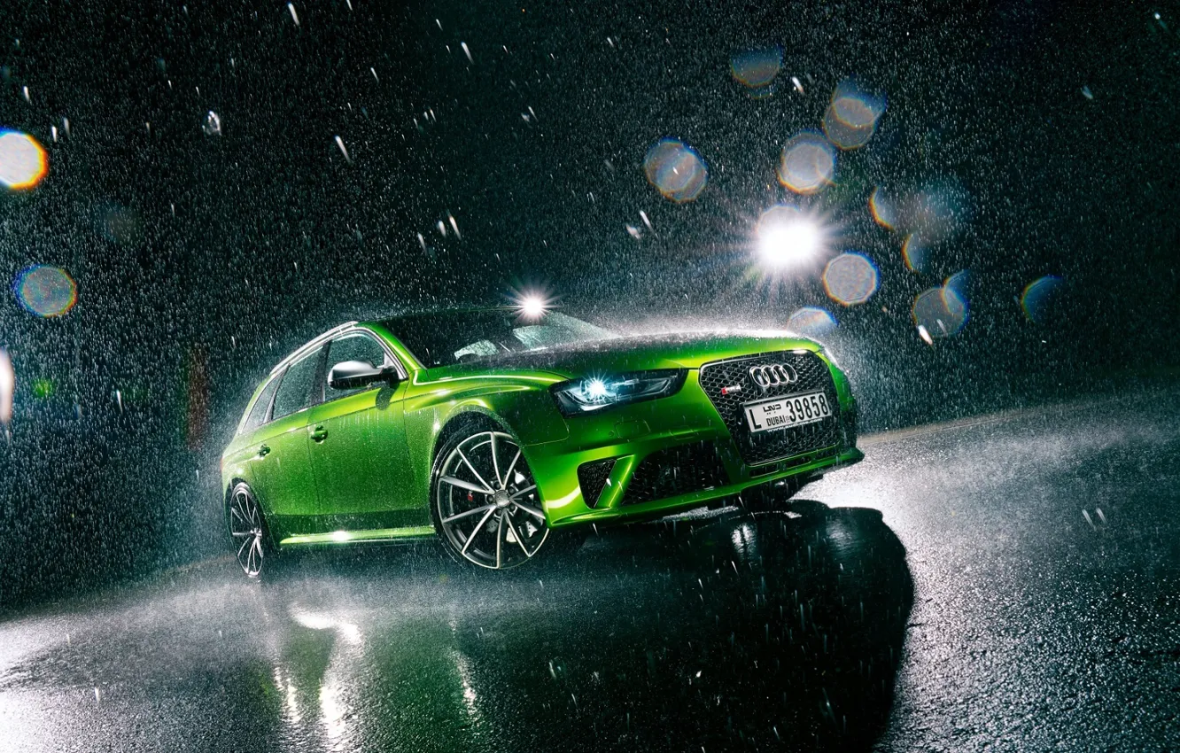 Фото обои Audi, Light, Green, Rain, RS4, Avant, Jawa